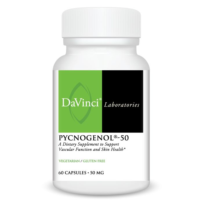 DaVinci Laboratories Pycnogenol-50 supplement bottle on a white background