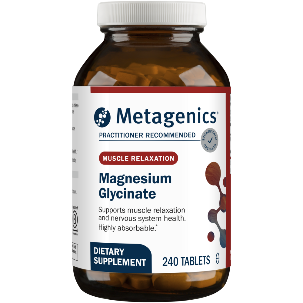 A bottle of Metagenics Magnesium Glycinate 240 tablets.