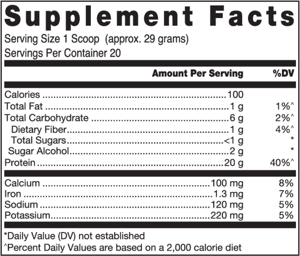 Supplement facts label with nutritional information per serving
