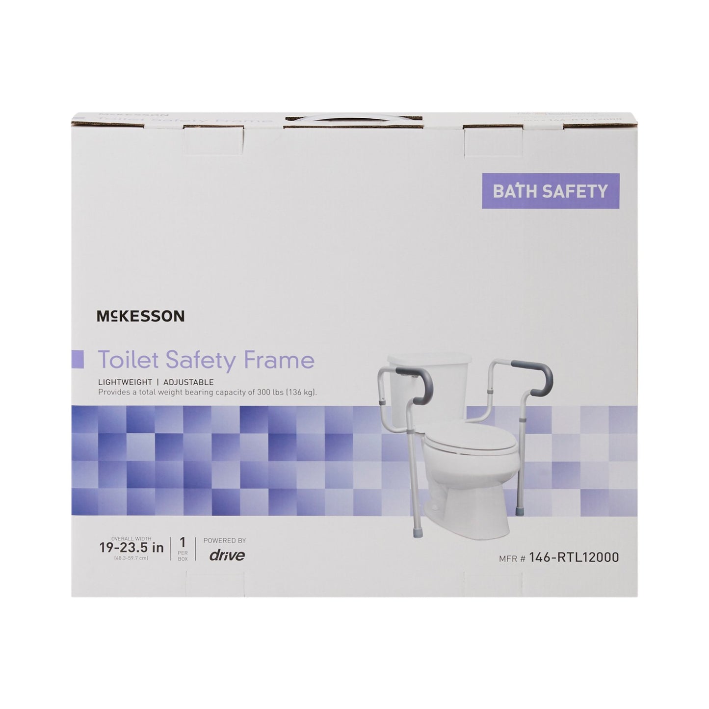 Box of McKesson Toilet Safety Frame with a toilet image on a white background