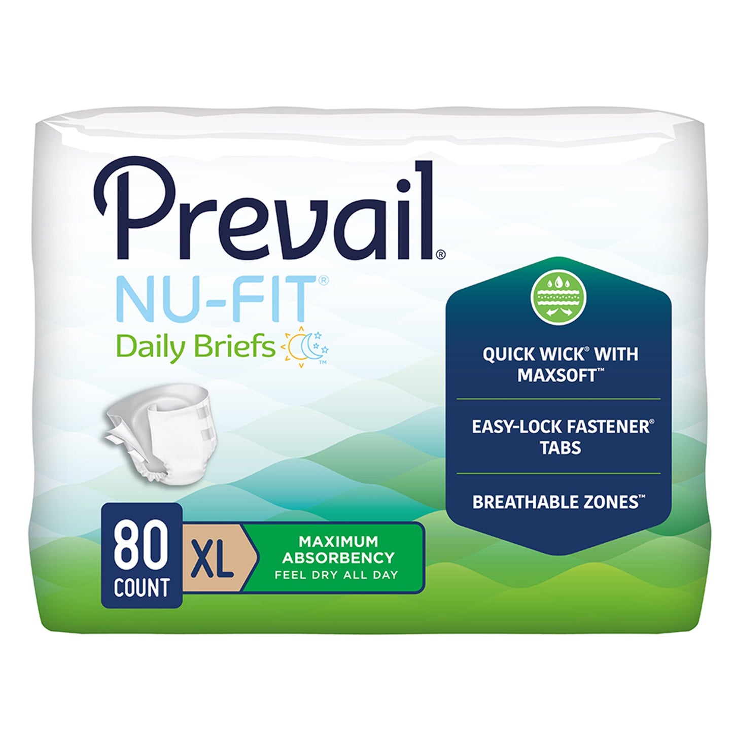 Prevail Nu-FIT Maximum Absorbency Incontinence Briefs- Heavy Absorbency (NU-012, NU-013, NU-014)