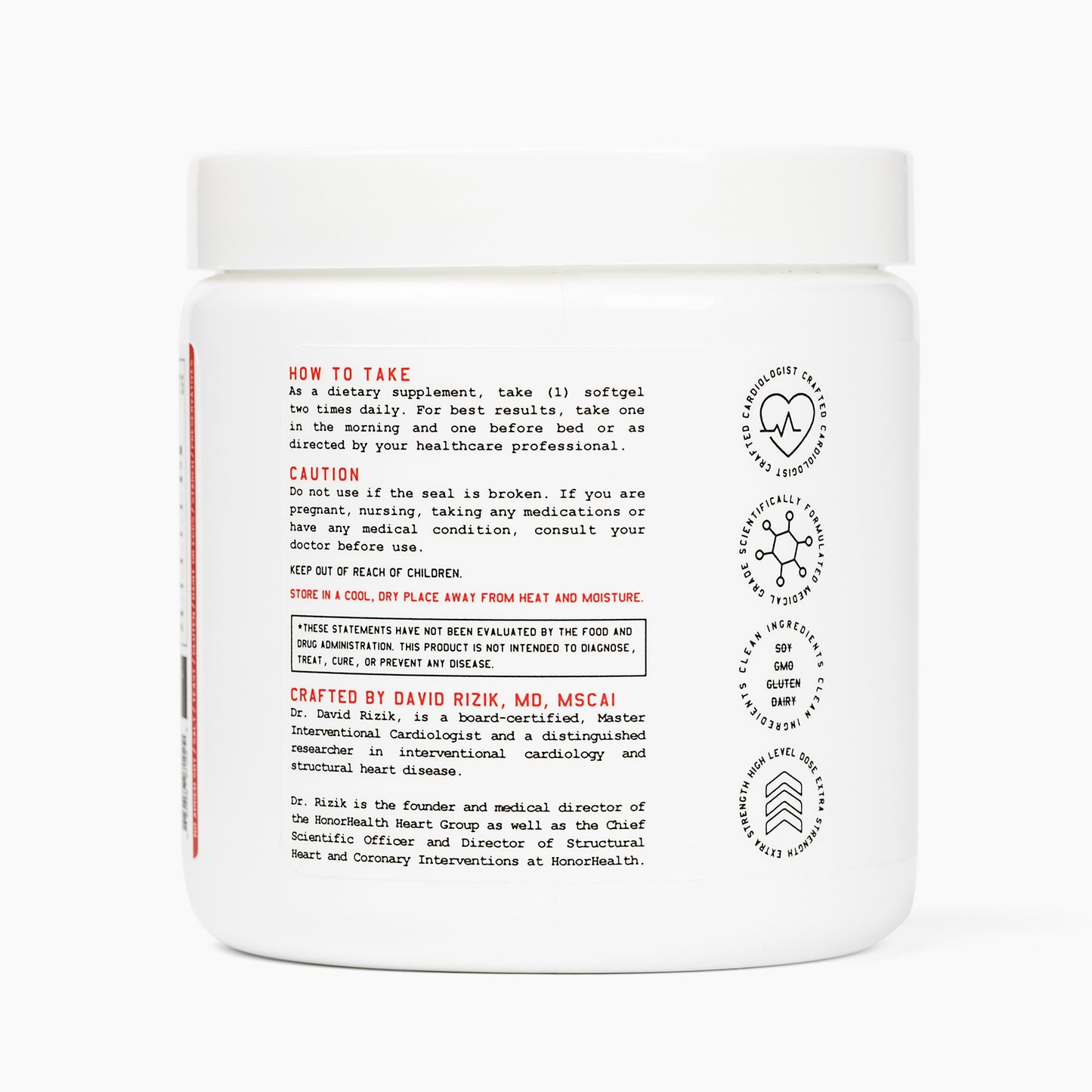 Back label of a supplement container with text and branding on a white background