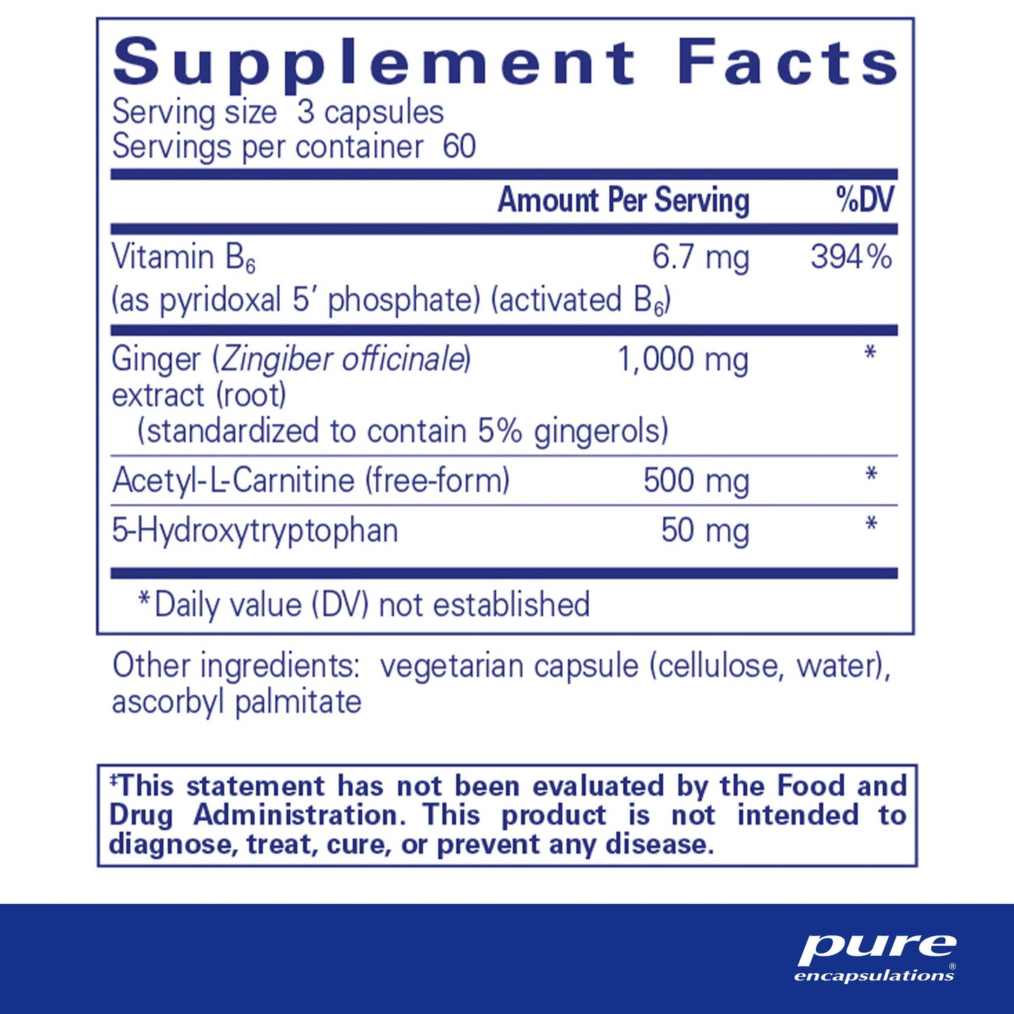 Supplement facts and ingredient information for a bottle of Pure Encapsulations MotilPro dietary supplement