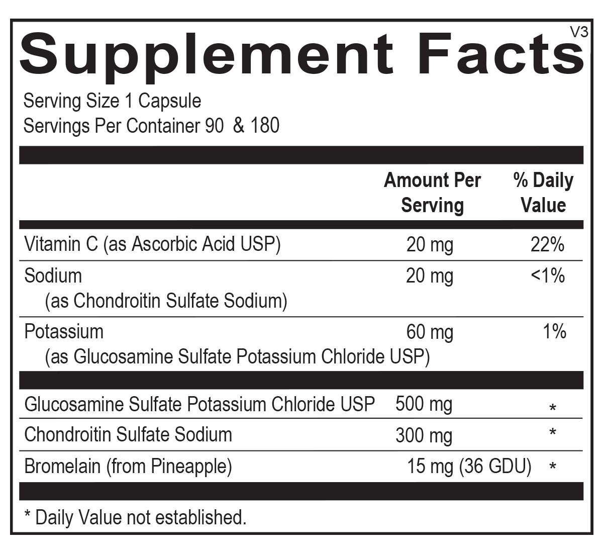 Supplement facts for a bottle of OrthoMolecular Products Chondro-Flx dietary supplement