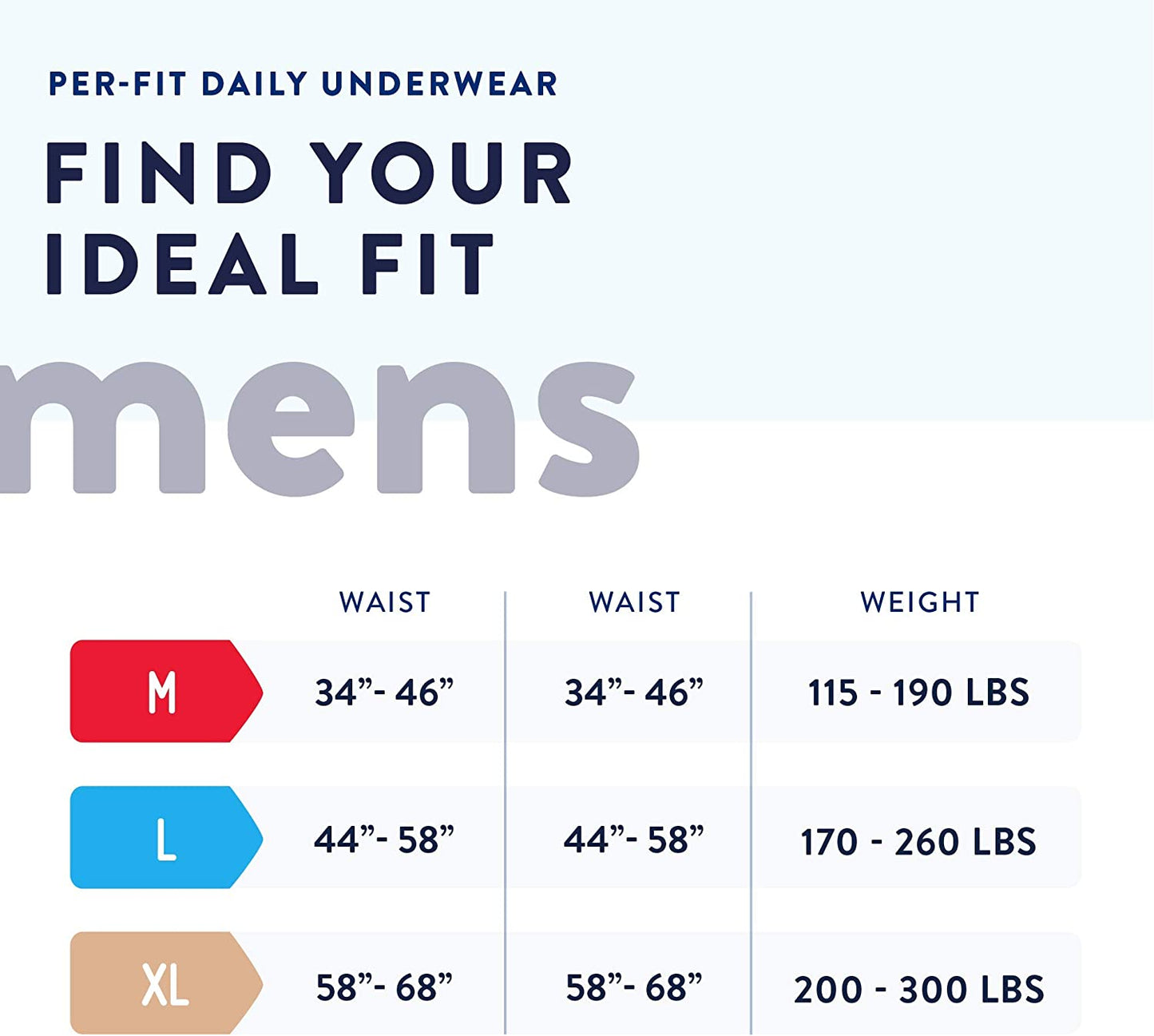 Size Chart for Men's underwwar.