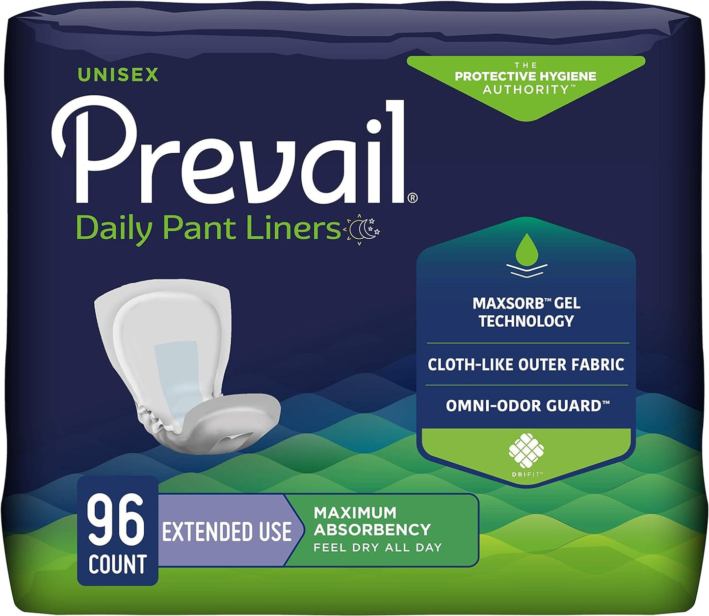 Prevail Daily Pant Liners, Unisex, Maximum Absorbency, Extended Use (PL-115)