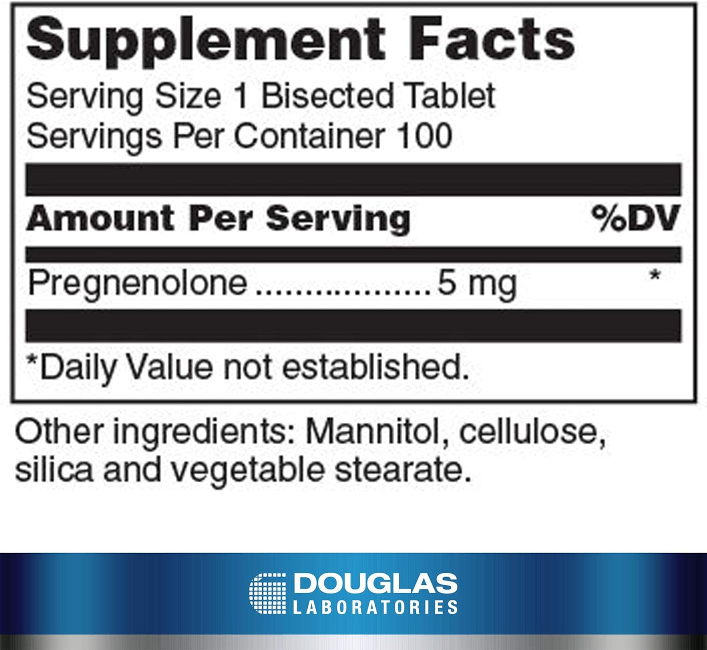 Supplement facts for a bottle of Douglas Labs Pregnenolone 5 mg dietary supplement