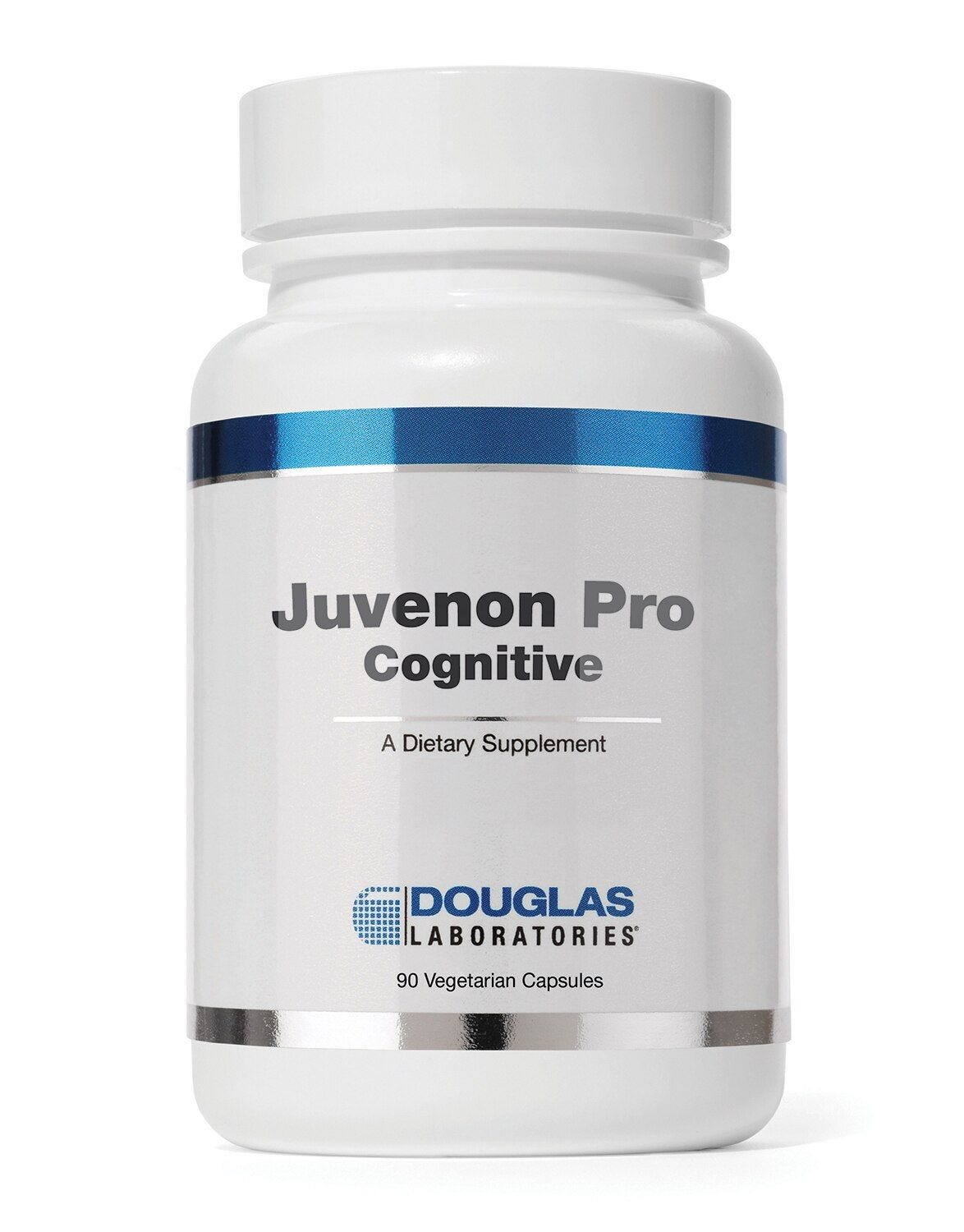 A bottle of Douglas Labs Juvenon Pro Cognitive dietary supplement with 90 vegetarian capsules.