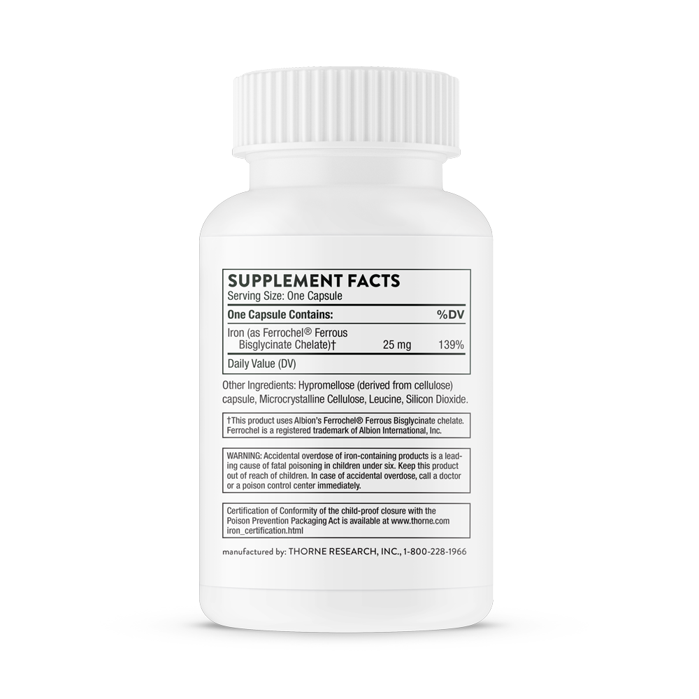 Supplement facts for Thorne Iron Bisglycinate dietary supplement