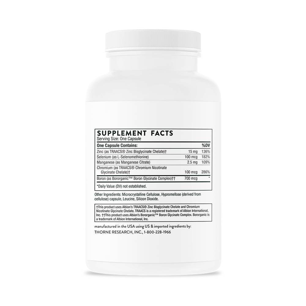 Supplement facts for THORNE Trace Minerals', dietary supplement