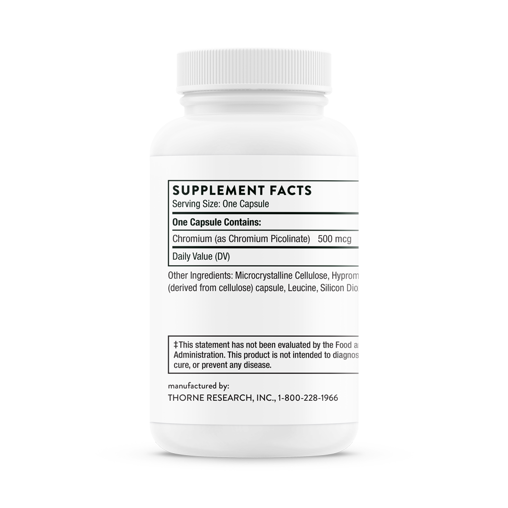 Supplement facts for a bottle of Thorne Chromium Picolinate dietary supplement