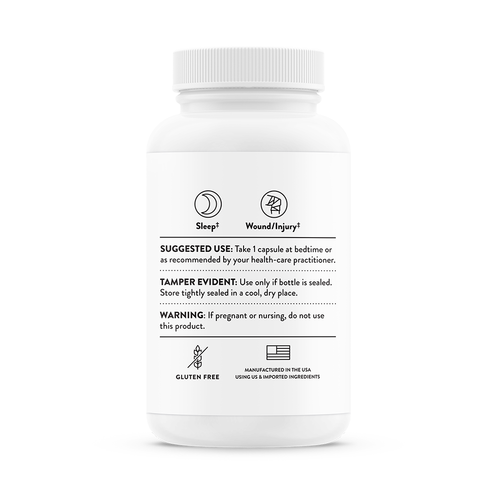 Suggested use information for a bottle of Thorne Melaton-5 dietary supplement