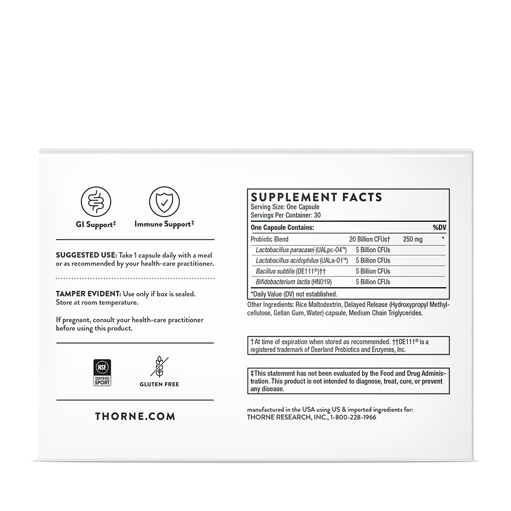Supplement facts information for Thorne FloraSport 20B, a dietary supplement.