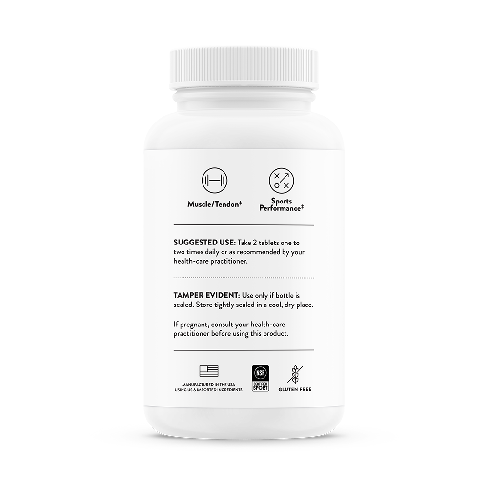 Suggested use information for a bottle of Thorne Beta Alanine-SR dietary supplement. Product is gluten free.