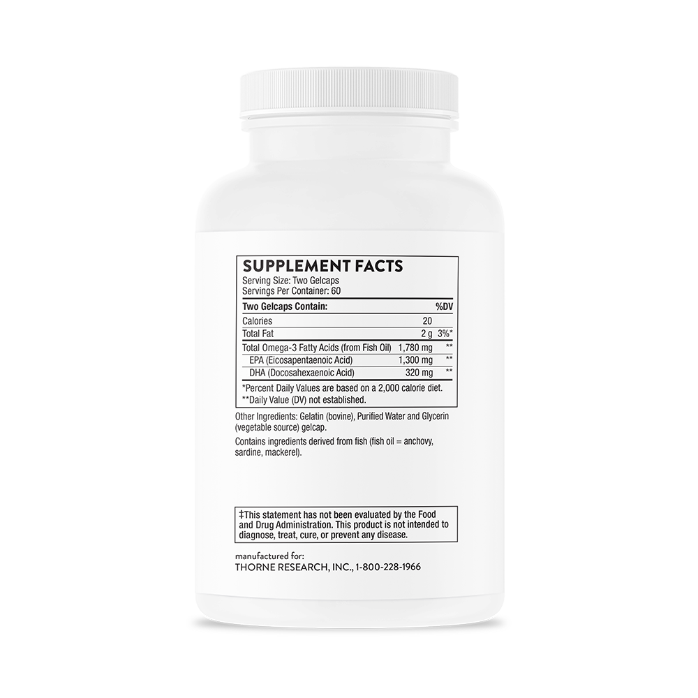 Supplement facts information for Thorne Omega-3 with CoQ10 .