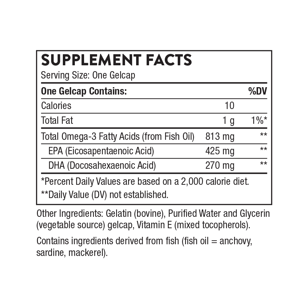 Supplement facts label for a gelcap product on a white background