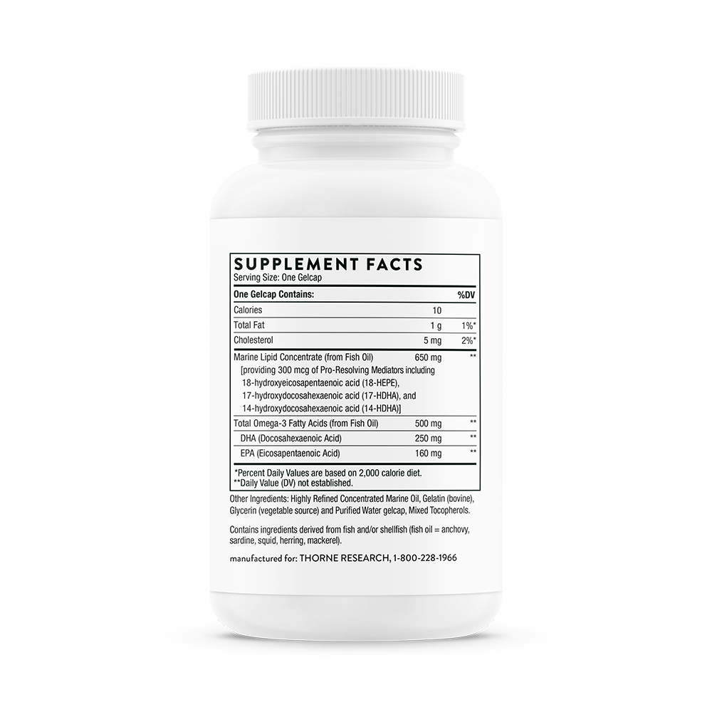 Supplement facts information for Thorne Pro-Resolving Mediators.