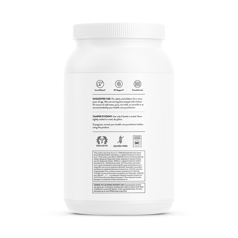 A white bottle with suggested use and warnings.