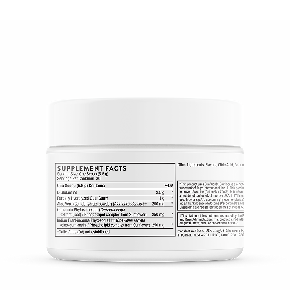 Supplement facts information for Thorne EnteroMend dietary supplement powder.