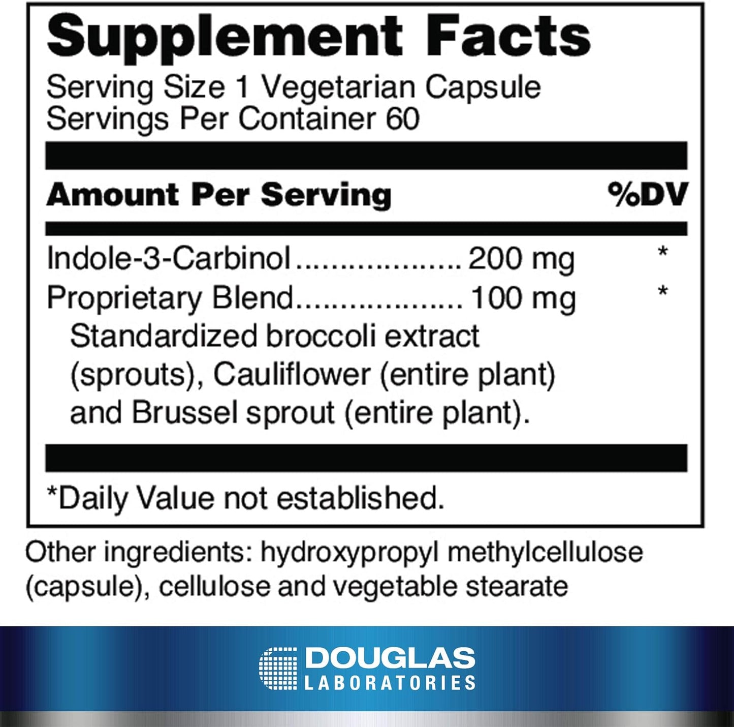 Supplement facts for a bottle of Douglas Labs Ultra I-3-C dietary supplement