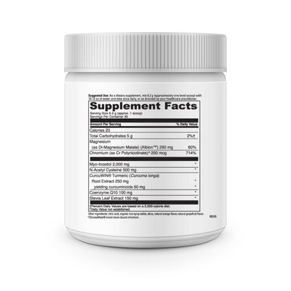 Supplement container with detailed label on a white background