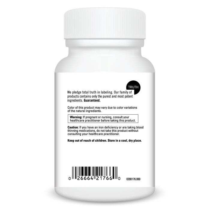 White supplement bottle with label on a white background