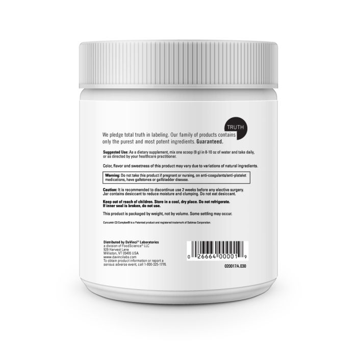 Back label of a supplement container with text and a barcode on a white background