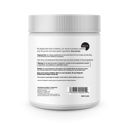Back label of a supplement container with text and a barcode on a white background