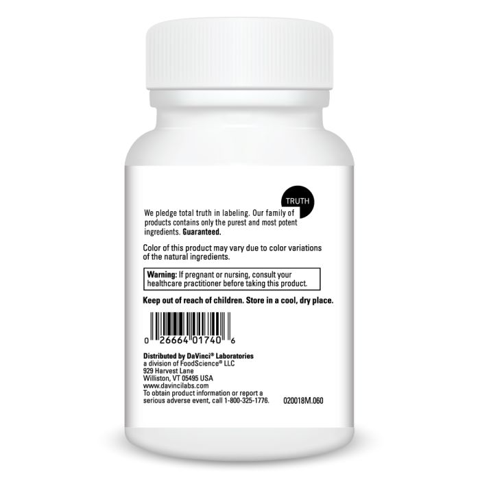 White supplement bottle with label on a white background