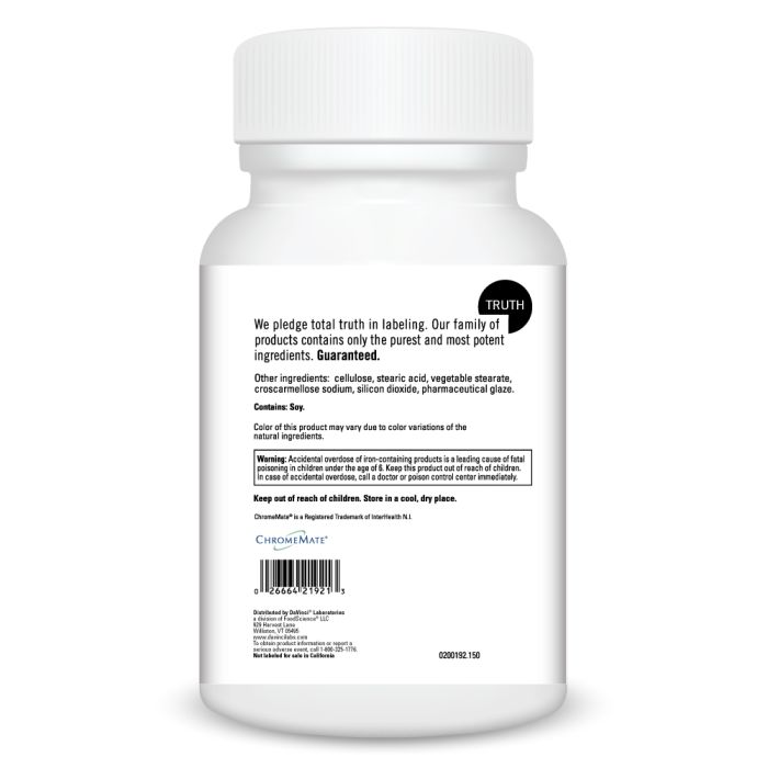 White supplement bottle with label on a white background