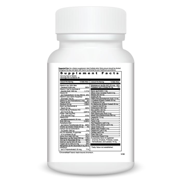 Supplement bottle with a detailed label on a white background