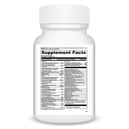 Supplement bottle with a clear label on a white background