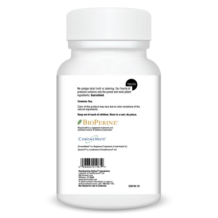 White supplement bottle with label on a white background