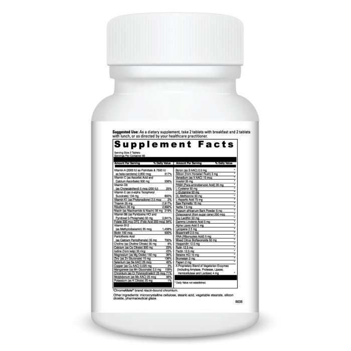 A white supplement bottle with a list of ingredients and amounts