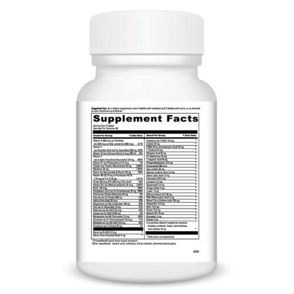 Supplement bottle with a detailed supplement facts label on a white background