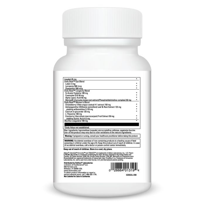 White supplement bottle with label on a white background