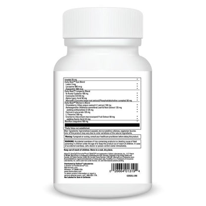 White supplement bottle with label on a white background