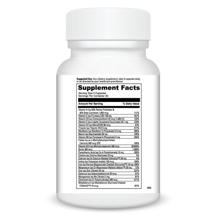 Supplement bottle with a detailed supplement facts label on a white background