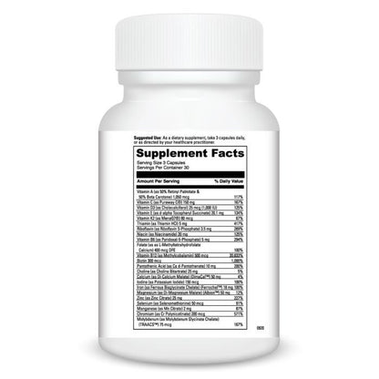 Supplement bottle with a detailed supplement facts label on a white background