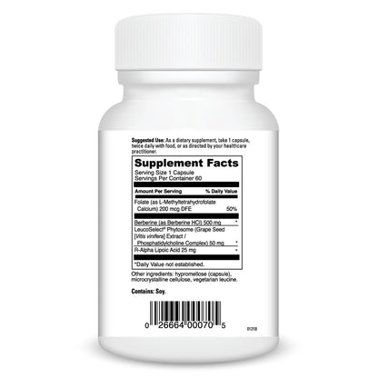Supplement facts on a bottle of DaVinci Labs berberine force.