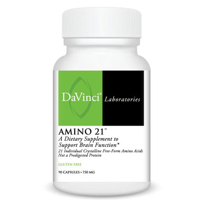 DaVinci Laboratories Amino 21 dietary supplement bottle on a white background