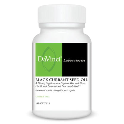 DaVinci Laboratories Black Currant Seed Oil supplement bottle on a white background