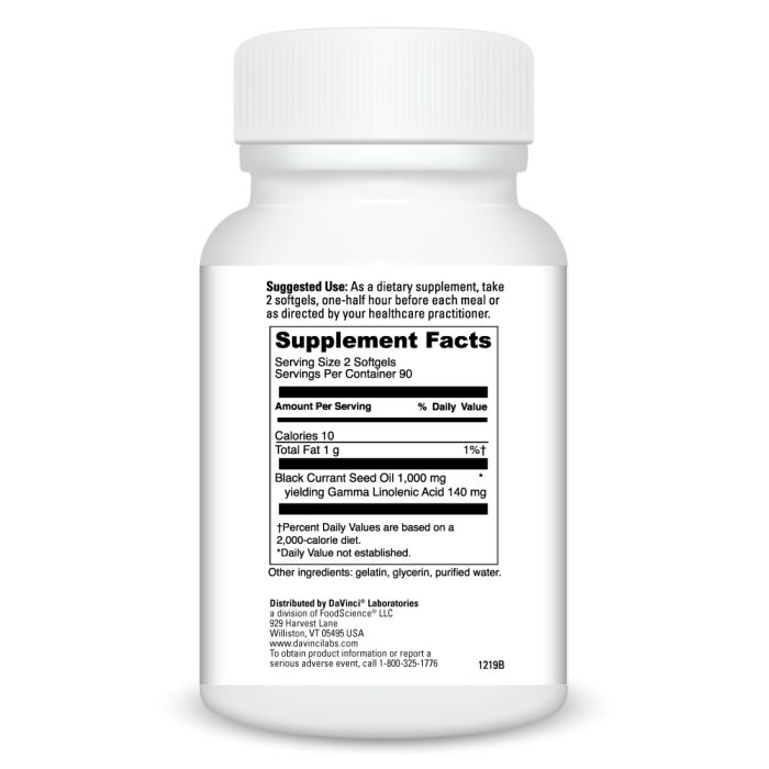 White supplement bottle with black text on a white background