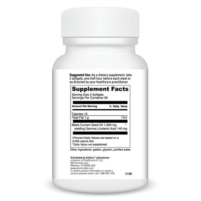 White supplement bottle with black text on a white background
