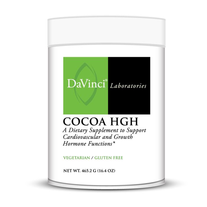 DaVinci Laboratories Cocoa HGH dietary supplement container on a white background