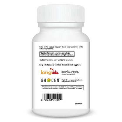 White supplement bottle with 'longvida' branding on a white background
