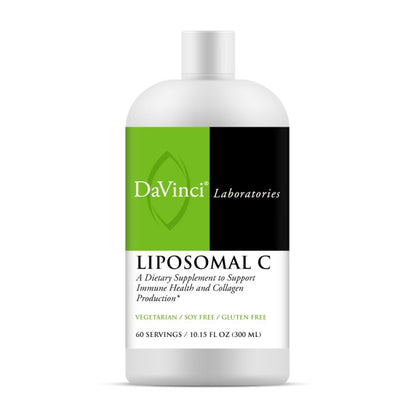 A bottle of Davinci Labs Liposomal C, a citrus-free liquid dietary supplement that supports immune health and collagen production.