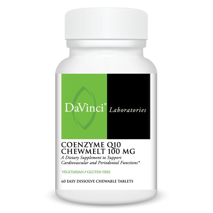 DaVinci Laboratories Coenzyme Q10 Chewmelt 100 MG supplement bottle on a white background
