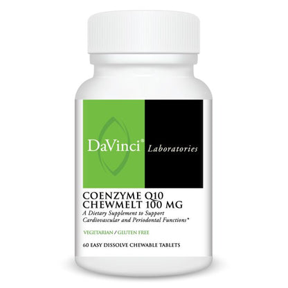 DaVinci Laboratories Coenzyme Q10 Chewmelt 100 MG supplement bottle on a white background