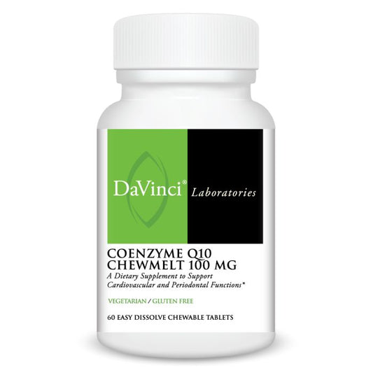 DaVinci Laboratories Coenzyme Q10 Chewmelt 100 MG supplement bottle on a white background